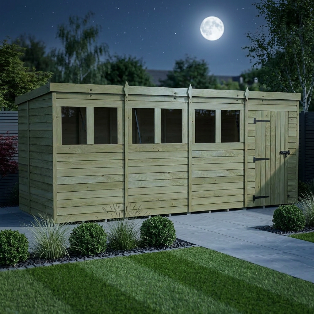 16 x 6 Pent Shed (Single Door, With Windows) - view 2