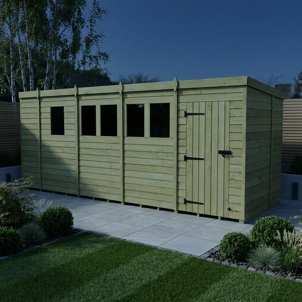 17 x 6 Pent Shed (Single Door, With Windows) - view 2