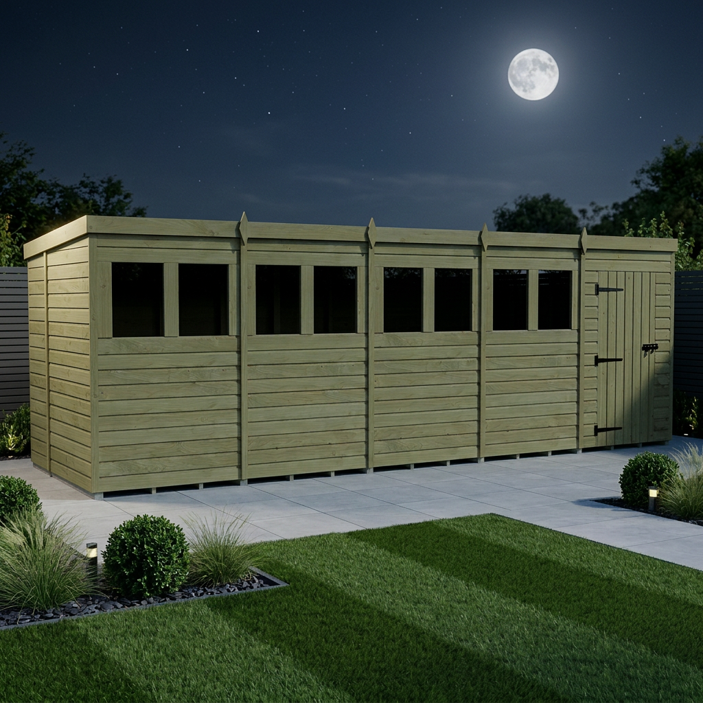 20 x 6 Pent Shed (Single Door, With Windows) - view 2