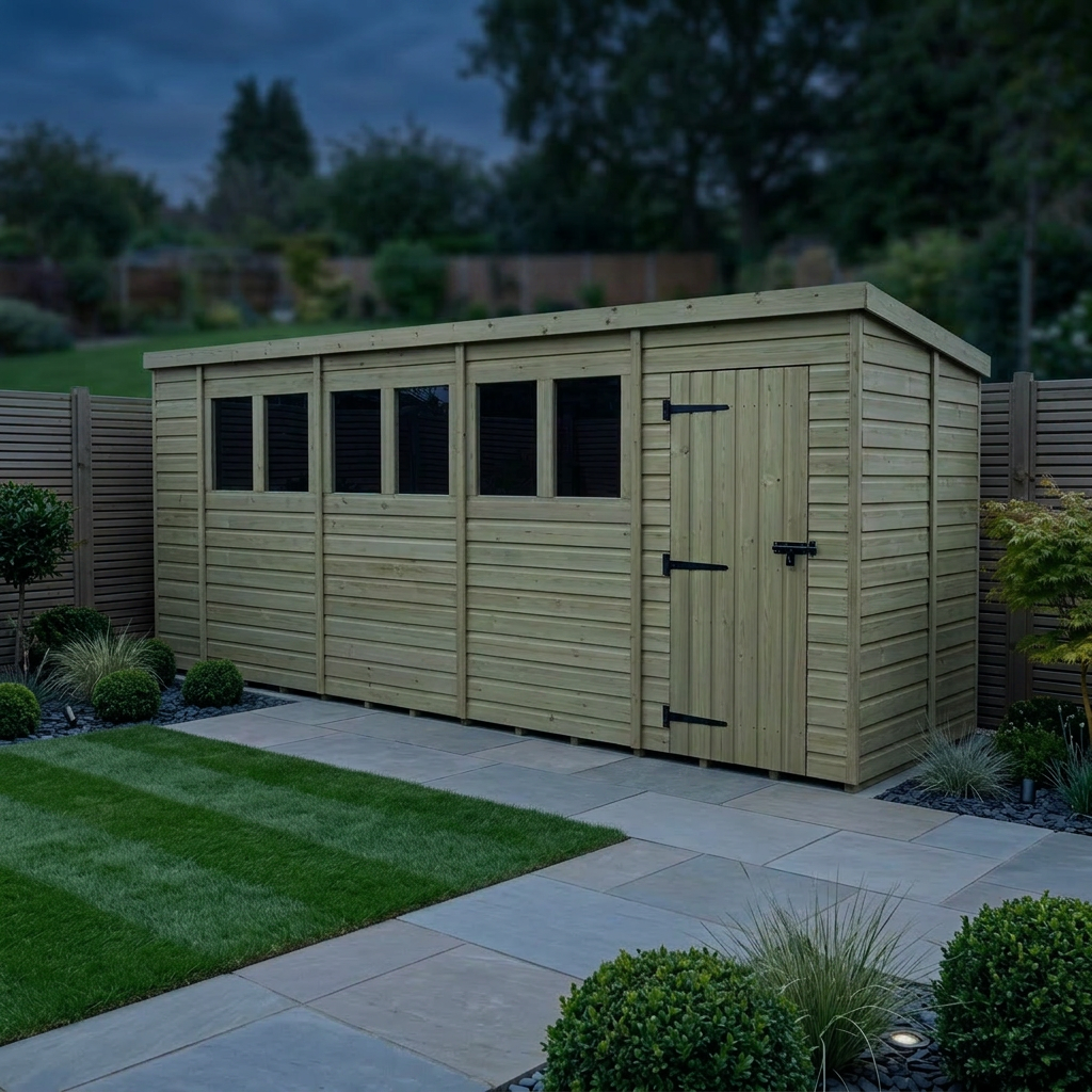 19 x 6 Pent Shed (Single Door, With Windows) - view 2