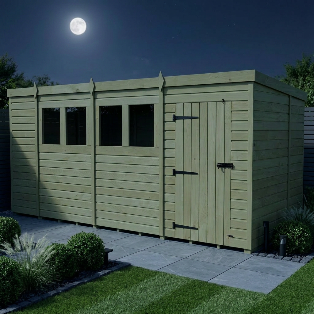 14 x 7 Pent Shed (Single Door, With Windows) - view 2