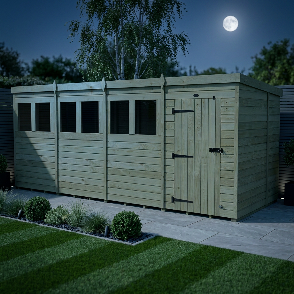 16 x 7 Pent Shed (Single Door, With Windows) - view 2
