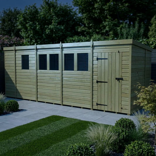 17 x 7 Pent Shed (Single Door, With Windows) - view 2