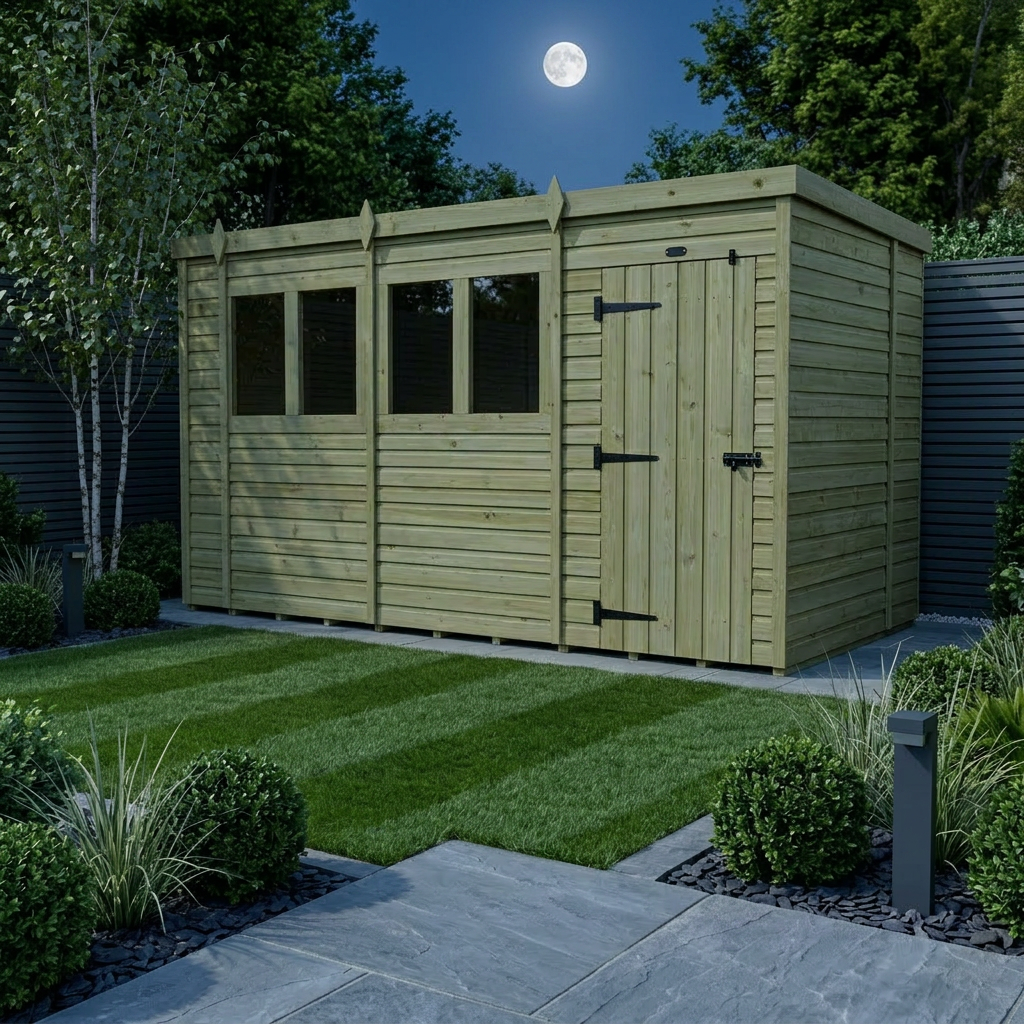 15 x 7 Pent Shed (Single Door, With Windows) - view 2