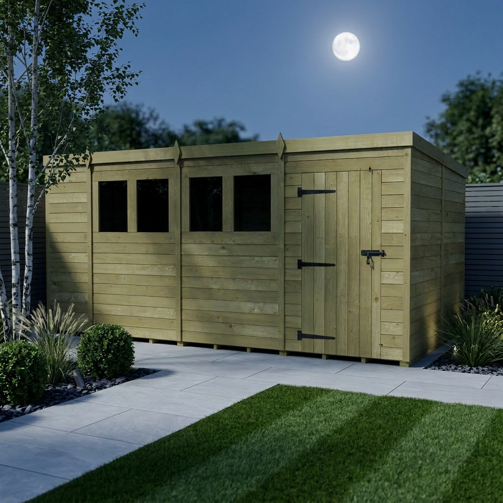 14 x 8 Pent Shed (Single Door, With Windows) - view 2