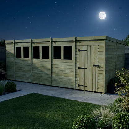 19 x 8 Pent Shed (Single Door, With Windows) - view 2