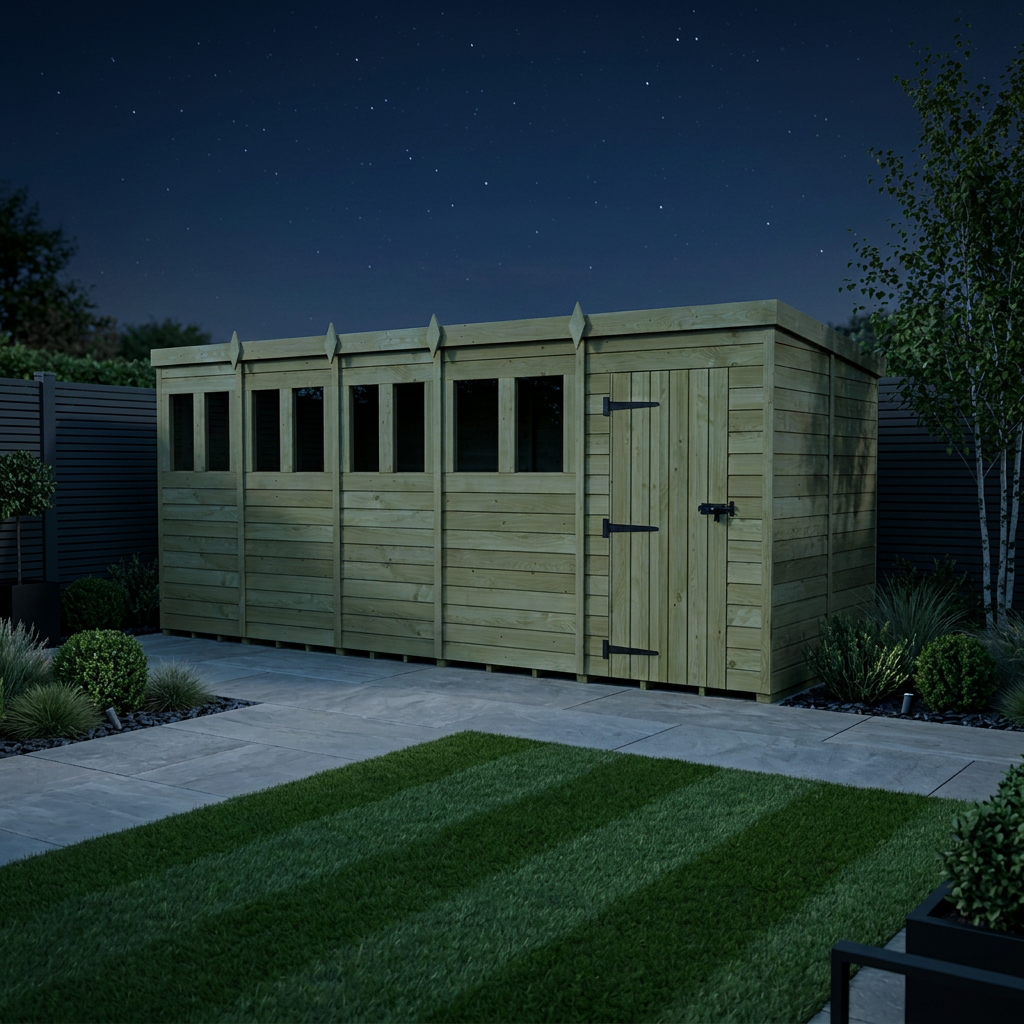 20 x 8 Pent Shed (Single Door, With Windows) - Pent Shed