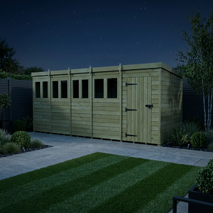 20 x 8 Pent Shed (Single Door, With Windows) - Pent Shed