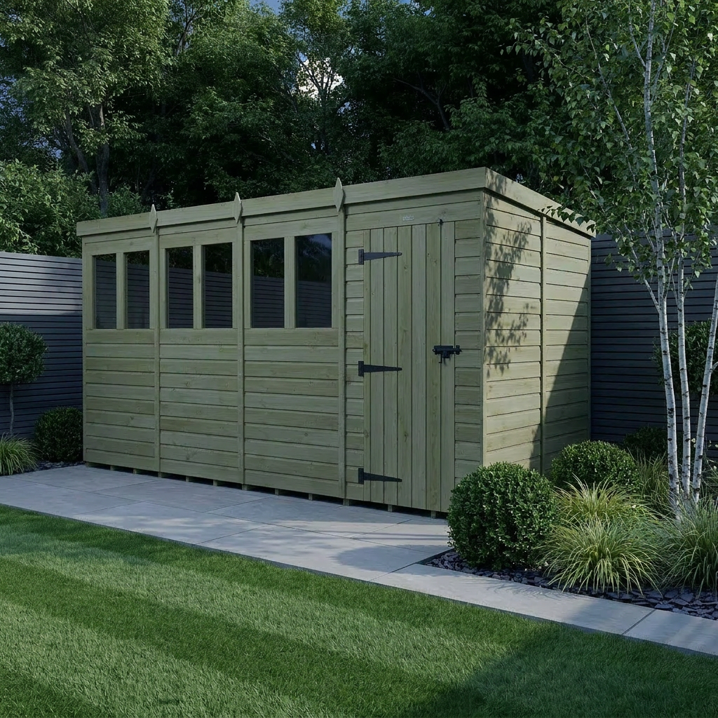 16 x 9 Pent Shed (Single Door, With Windows) - Pent Shed