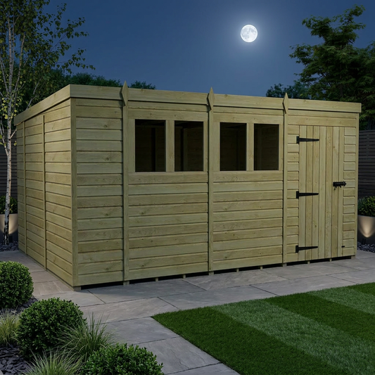 14 x 10 Pent Shed (Single Door, With Windows) - view 2