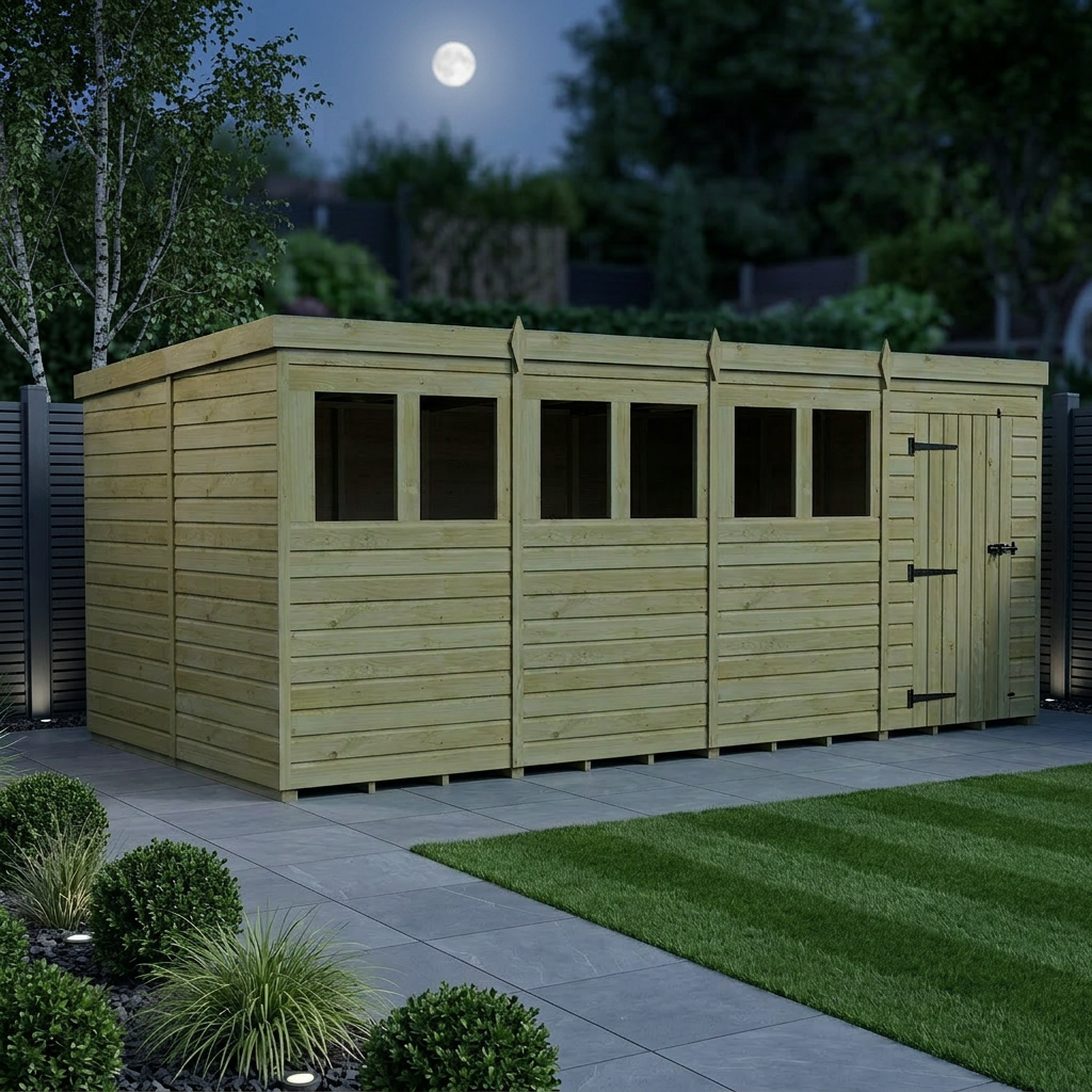 16 x 10 Pent Shed (Single Door, With Windows) - Pent Shed