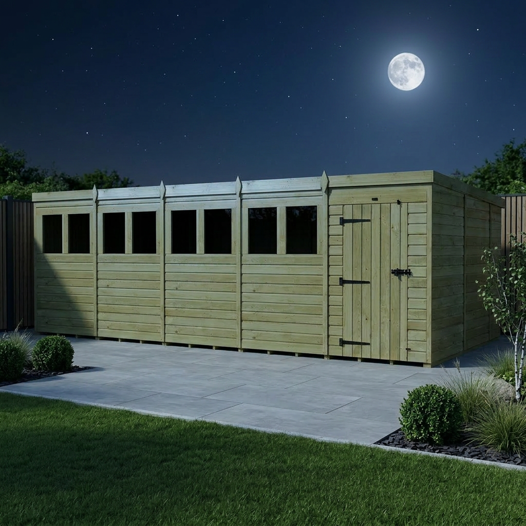20 x 10 Pent Shed (Single Door, With Windows) - Pent Shed