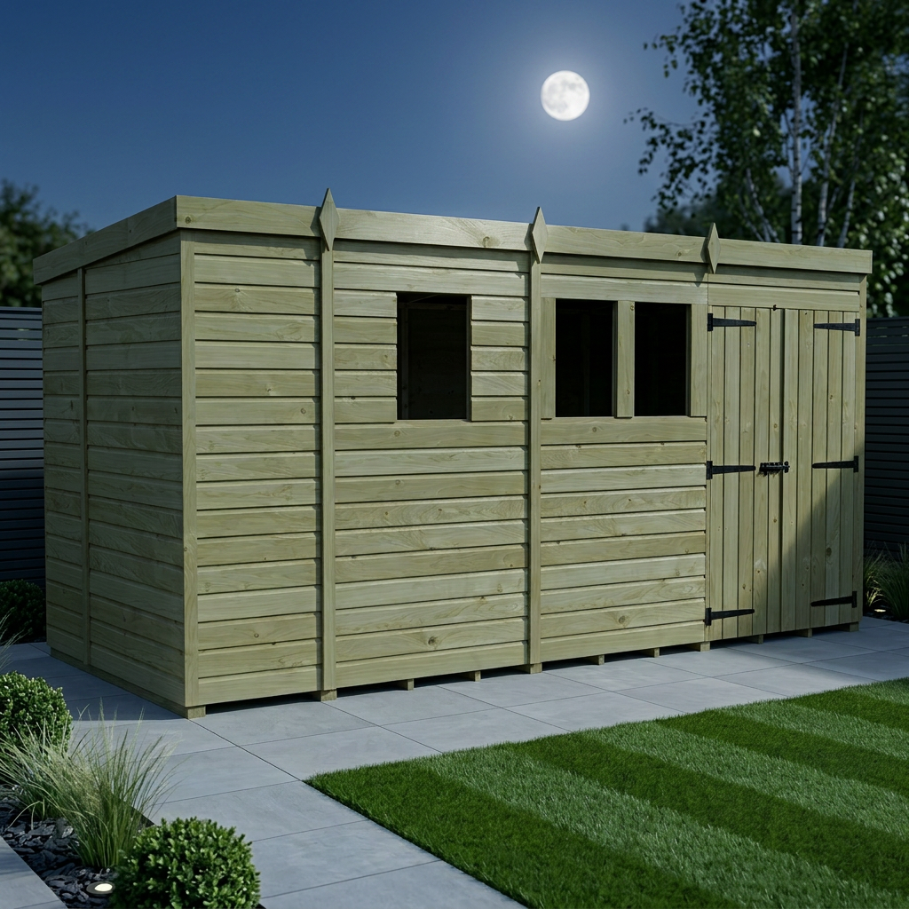 13 x 5 Pent Shed (Double Door, With Windows) - view 3