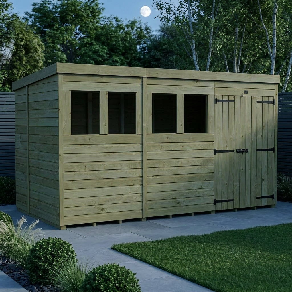 12 x 5 Pent Shed (Double Door, With Windows) - Pent Shed