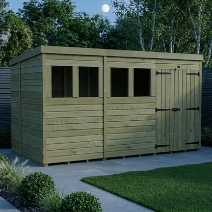 12 x 5 Pent Shed (Double Door, With Windows) - Pent Shed