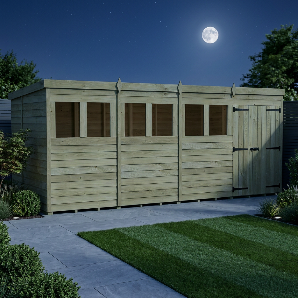 16 x 5 Pent Shed (Double Door, With Windows) - view 3
