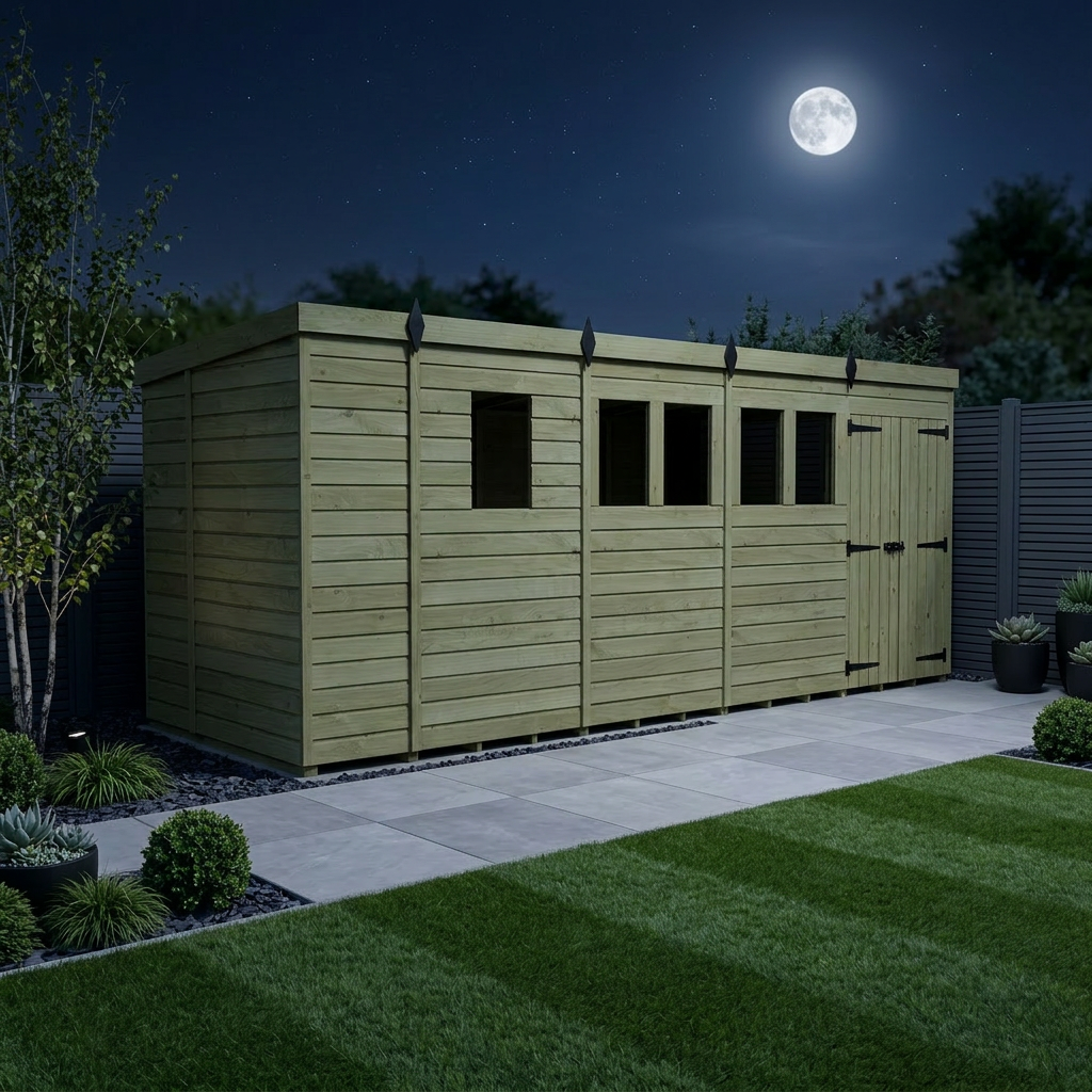 17 x 5 Pent Shed (Double Door, With Windows) - view 2