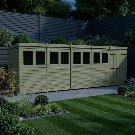 19 x 6 Pent Shed (Double Door, With Windows) - view 2