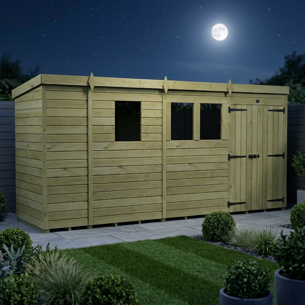 13 x 4 Pent Shed (Double Door, With Windows) - view 3