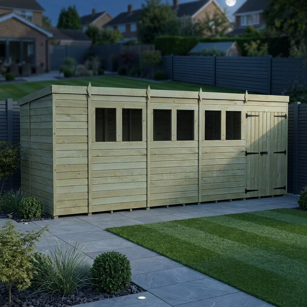 18 x 5 Pent Shed (Double Door, With Windows) - view 3