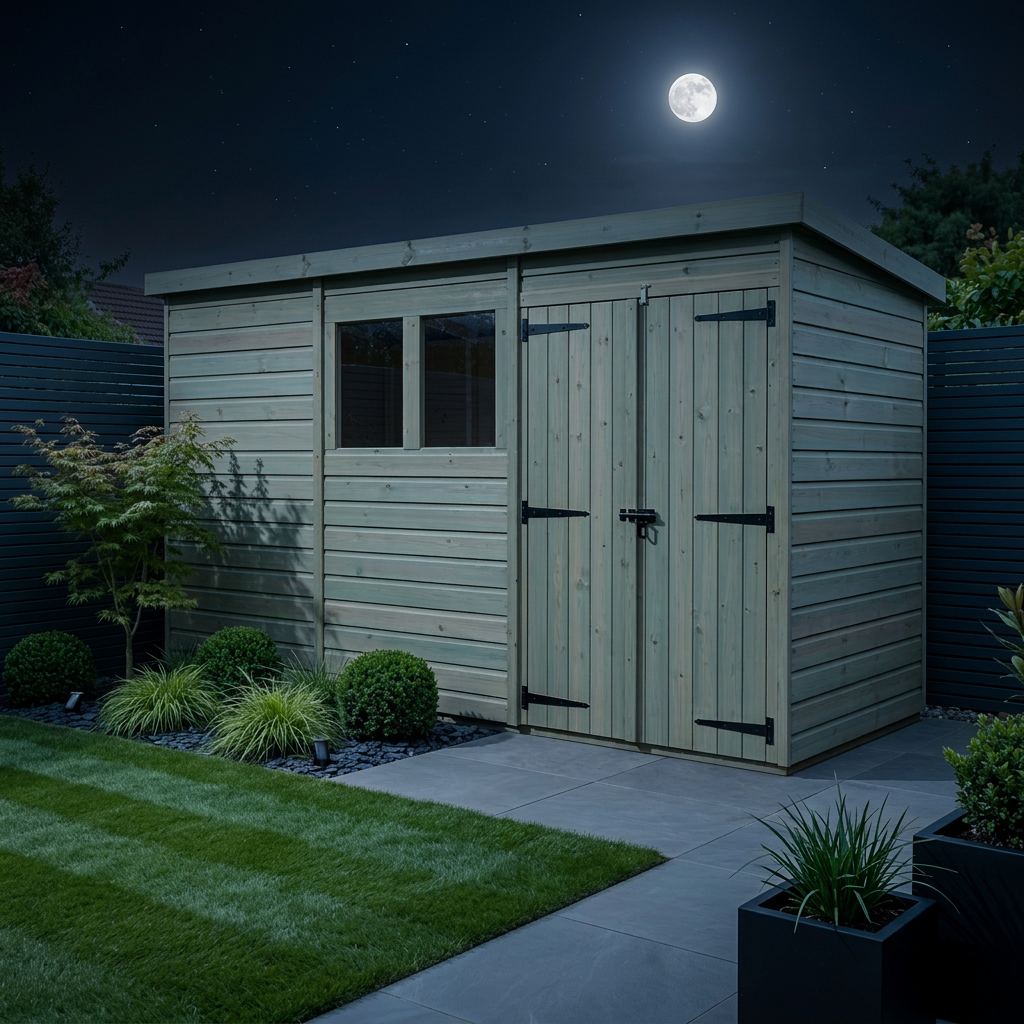 12 x 4 Pent Shed (Double Door, With Windows) - view 3