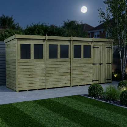 16 x 4 Pent Shed (Double Door, With Windows) - view 3