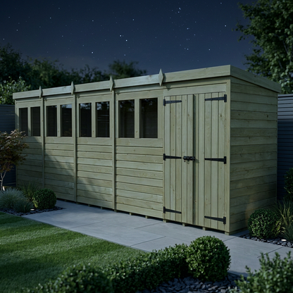 20 x 4 Pent Shed (Double Door, With Windows) - view 3