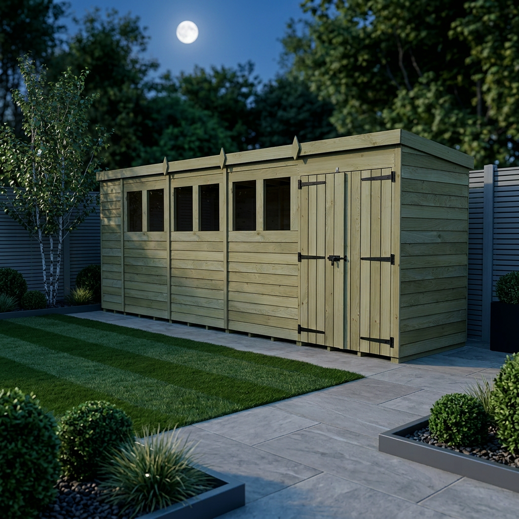 19 x 4 Pent Shed (Double Door, With Windows) - view 3
