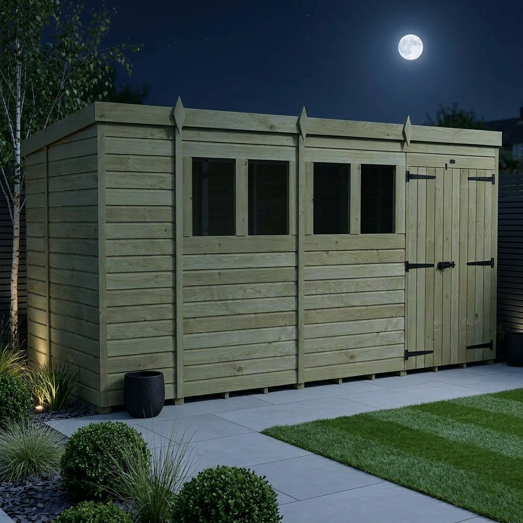 14 x 5 Pent Shed (Double Door, With Windows) - view 3