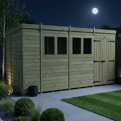 14 x 5 Pent Shed (Double Door, With Windows) - view 3