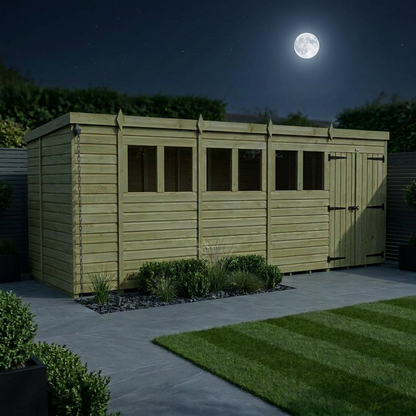 19 x 5 Pent Shed (Double Door, With Windows) - view 3