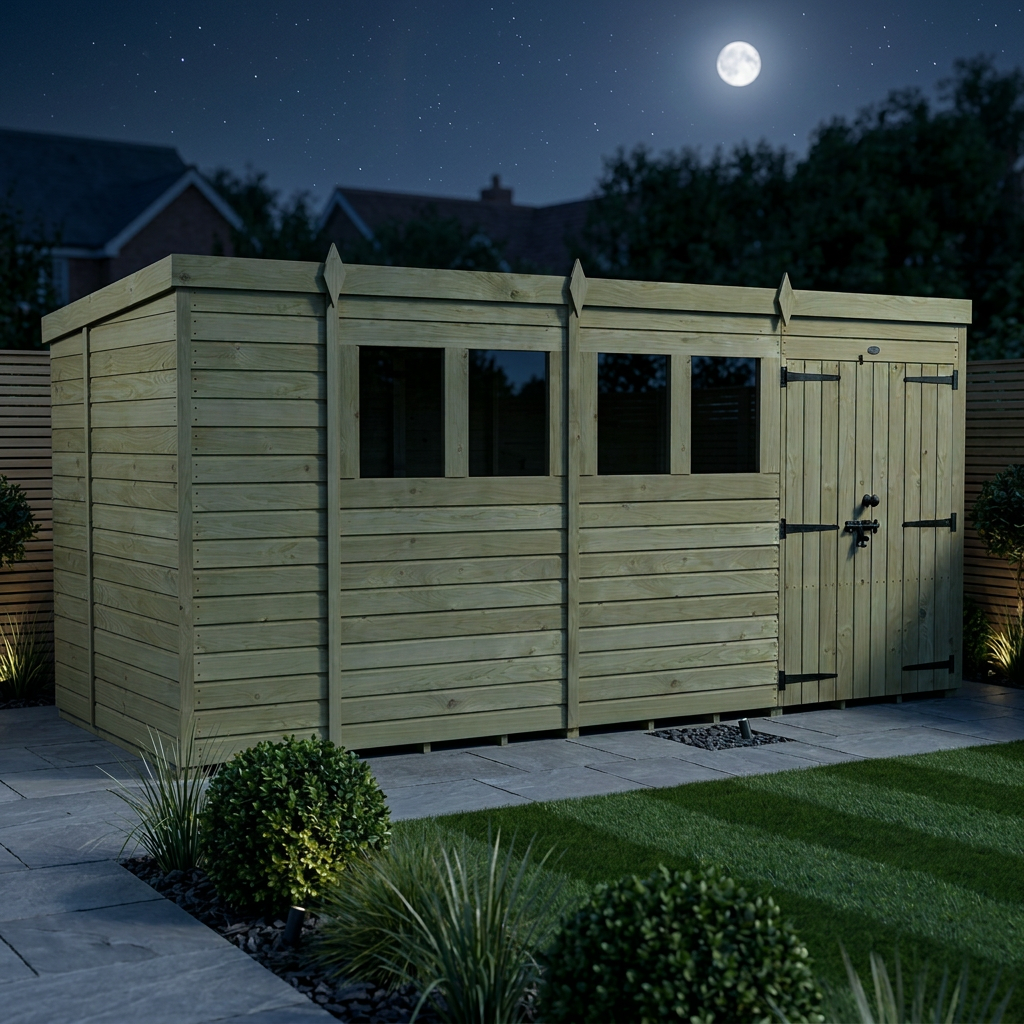 14 x 6 Pent Shed (Double Door, With Windows) - view 3
