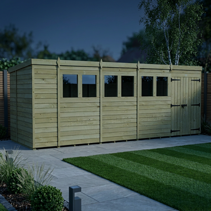 18 x 6 Pent Shed (Double Door, With Windows) - Pent Shed