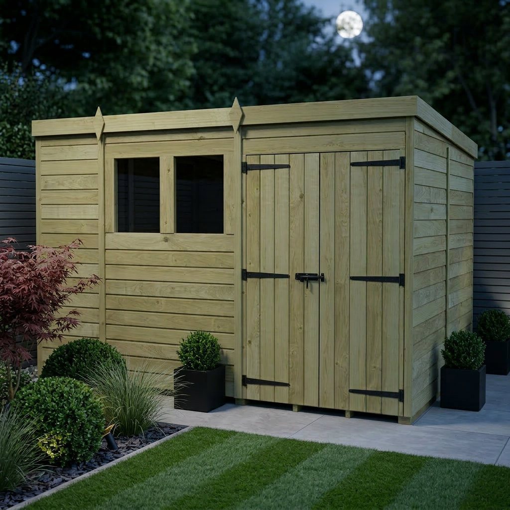 10 x 7 Pent Shed (Double Door, With Windows) - view 3