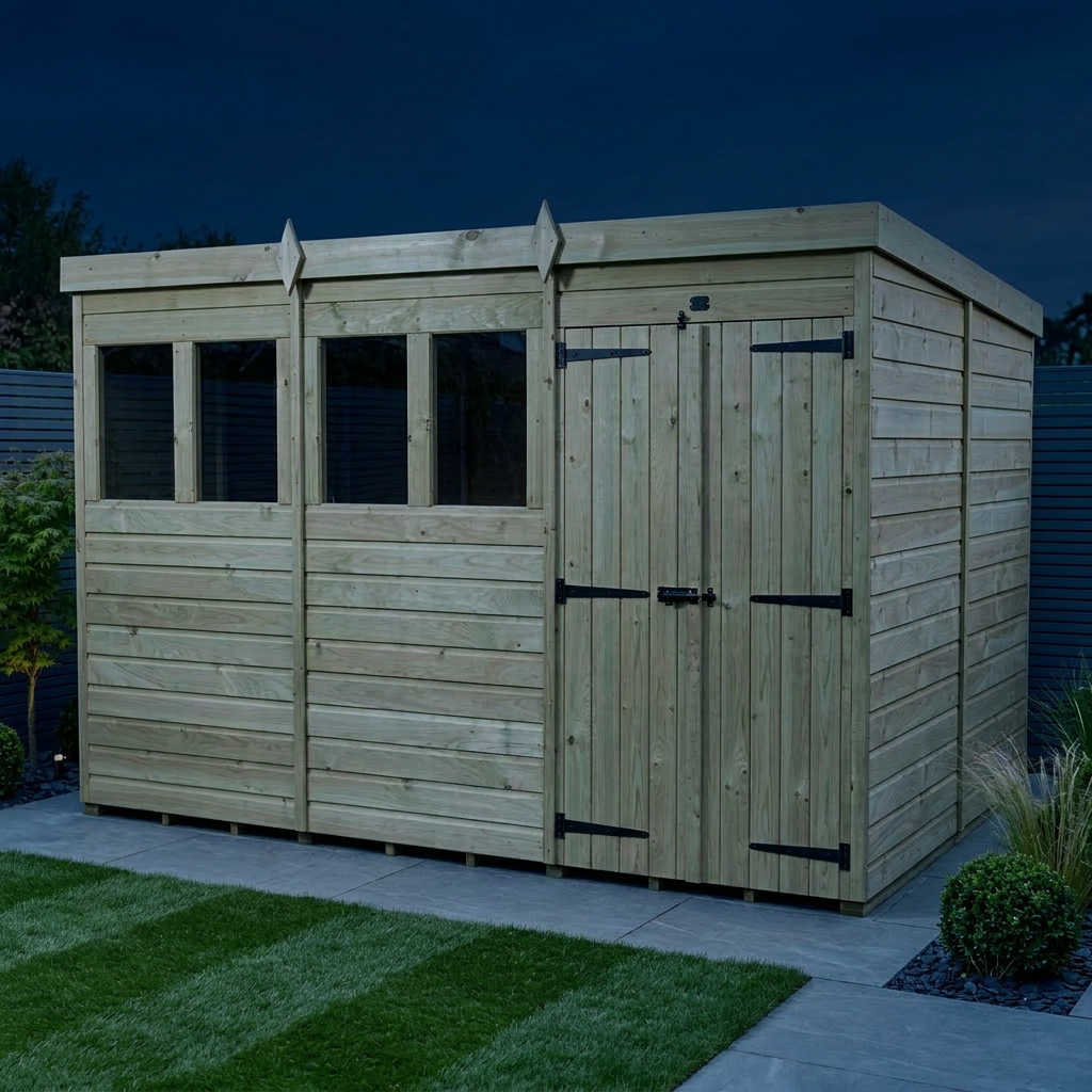 12 x 7 Pent Shed (Double Door, With Windows) - view 3
