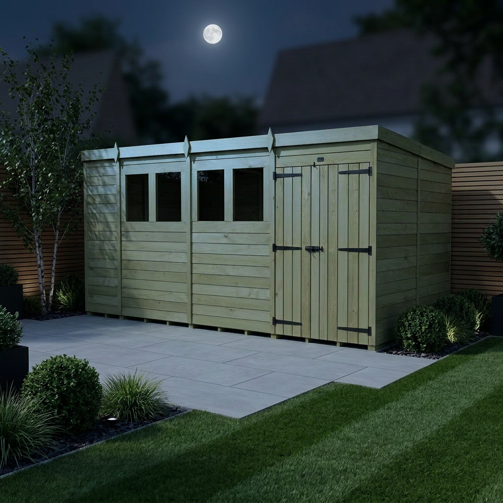 14 x 7 Pent Shed (Double Door, With Windows) - view 3