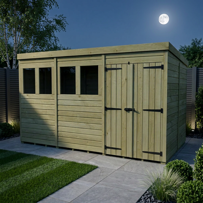 16 x 7 Pent Shed (Double Door, With Windows) - view 2