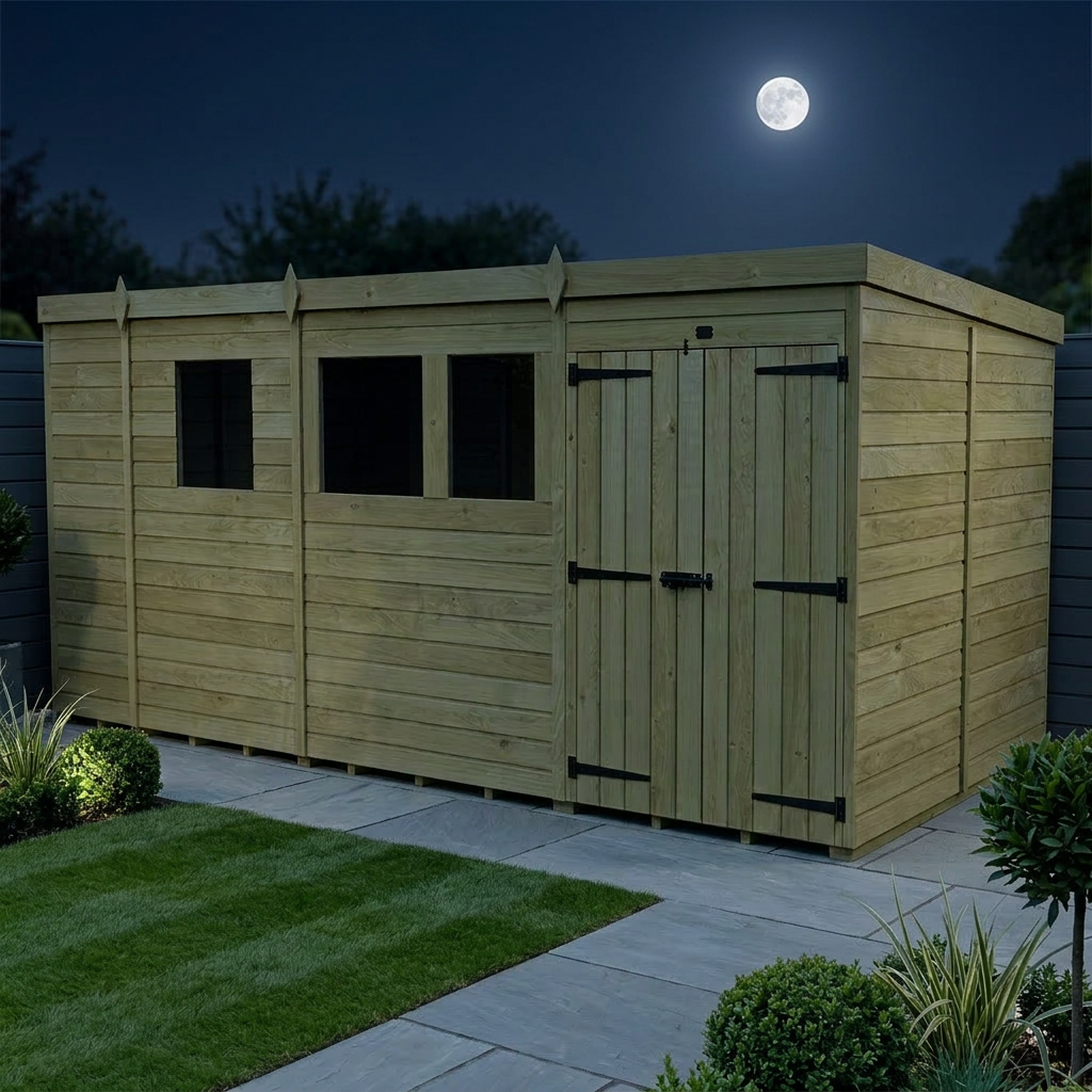 17 x 7 Pent Shed (Double Door, With Windows) - view 3