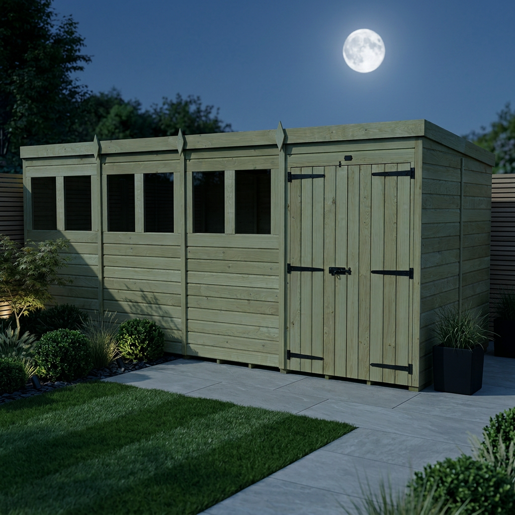 20 x 7 Pent Shed (Double Door, With Windows) - view 3