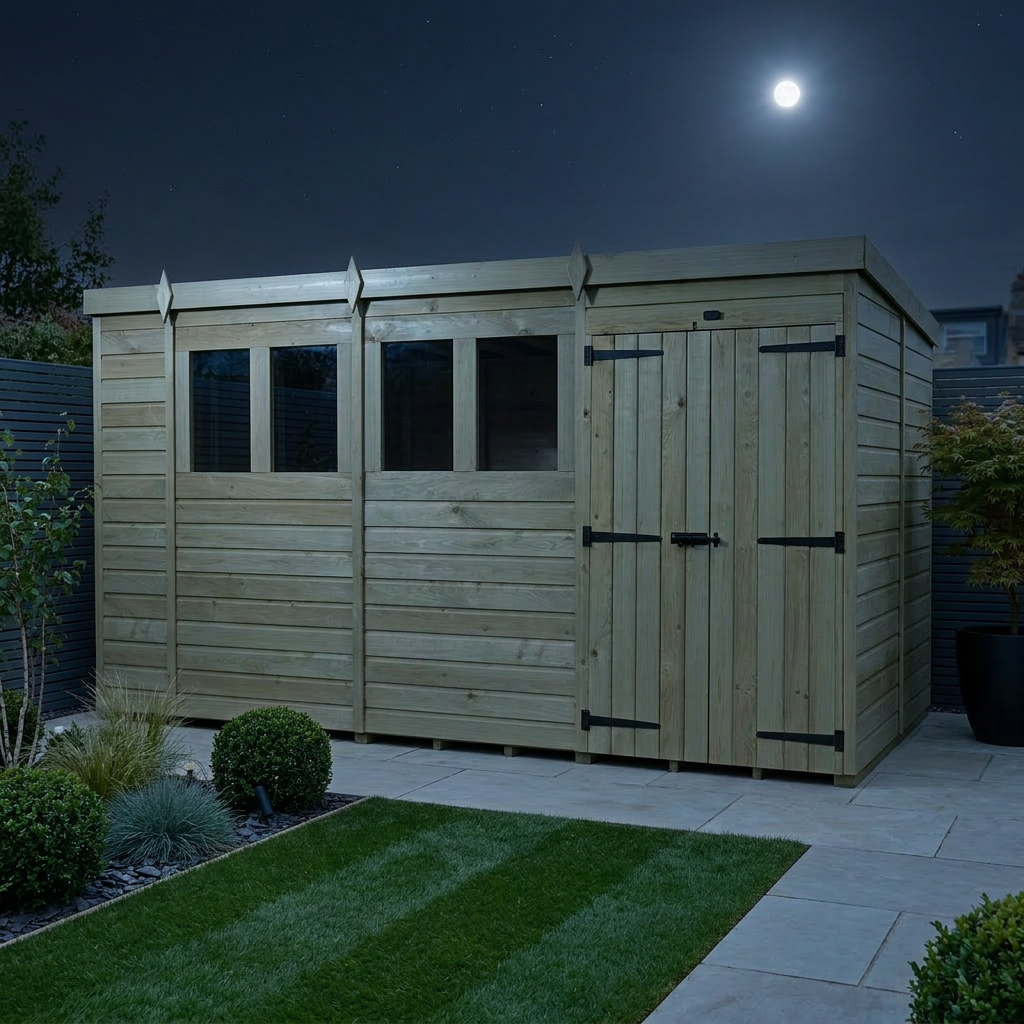 15 x 8 Pent Shed (Double Door, With Windows) - view 3