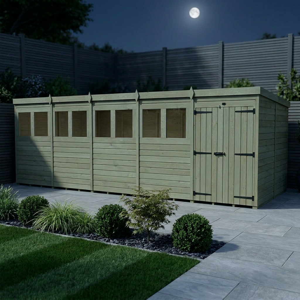 20 x 8 Pent Shed (Double Door, With Windows) - Pent Shed