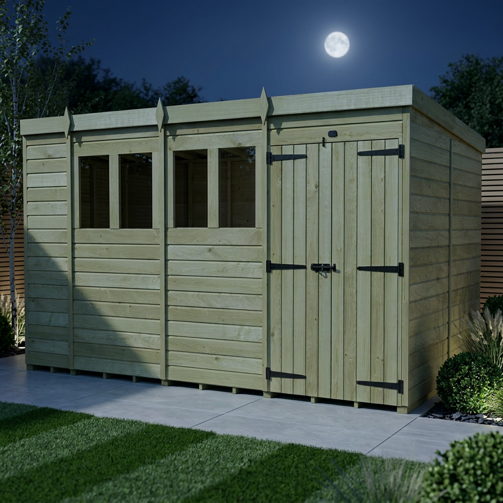 15 x 7 Pent Shed (Double Door, With Windows) - view 3