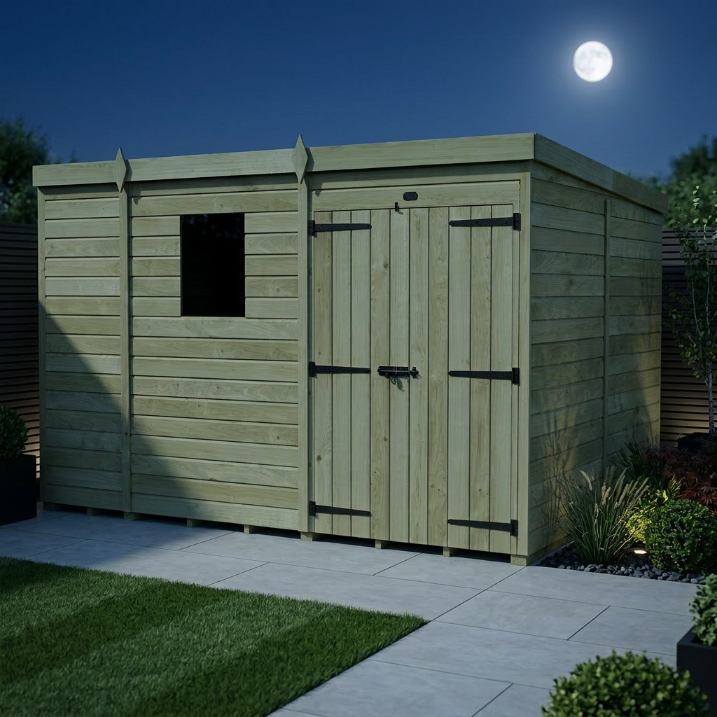 9 x 8 Pent Shed (Double Door, With Windows) - view 3
