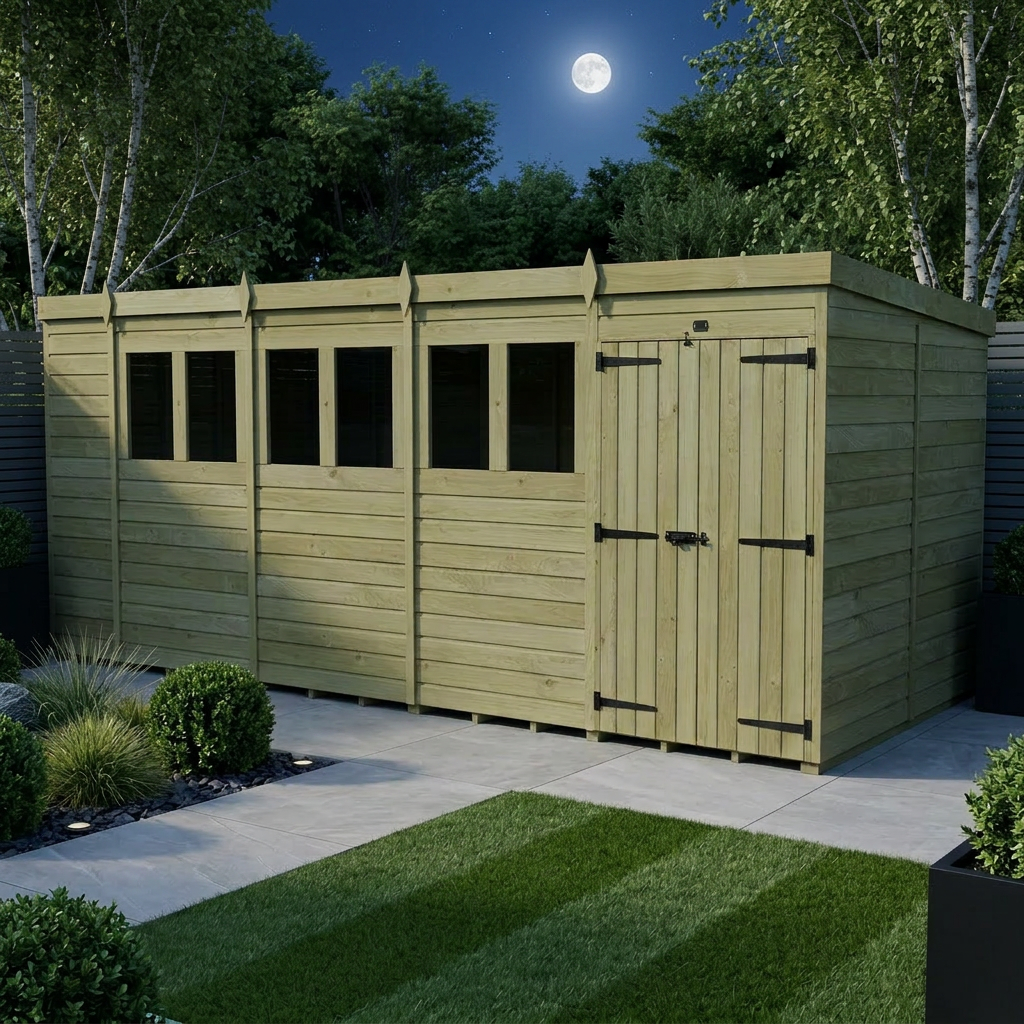 19 x 8 Pent Shed (Double Door, With Windows) - Pent Shed