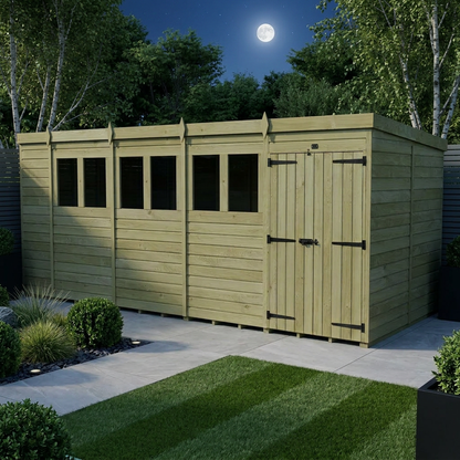 19 x 8 Pent Shed (Double Door, With Windows) - Pent Shed