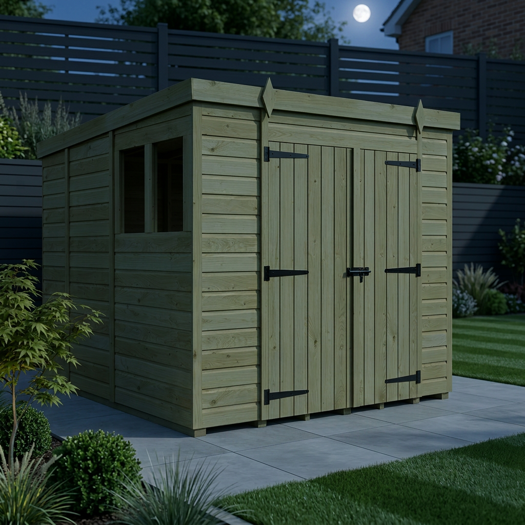9 x 9 Pent Shed (Double Door, With Windows) - view 2