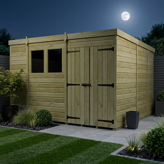 10 x 9 Pent Shed (Double Door, With Windows) - Pent Shed