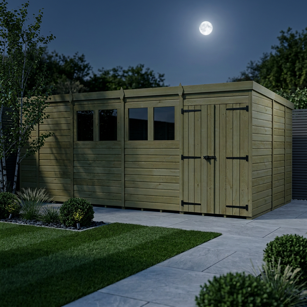 17 x 9 Pent Shed (Double Door, With Windows) - view 2