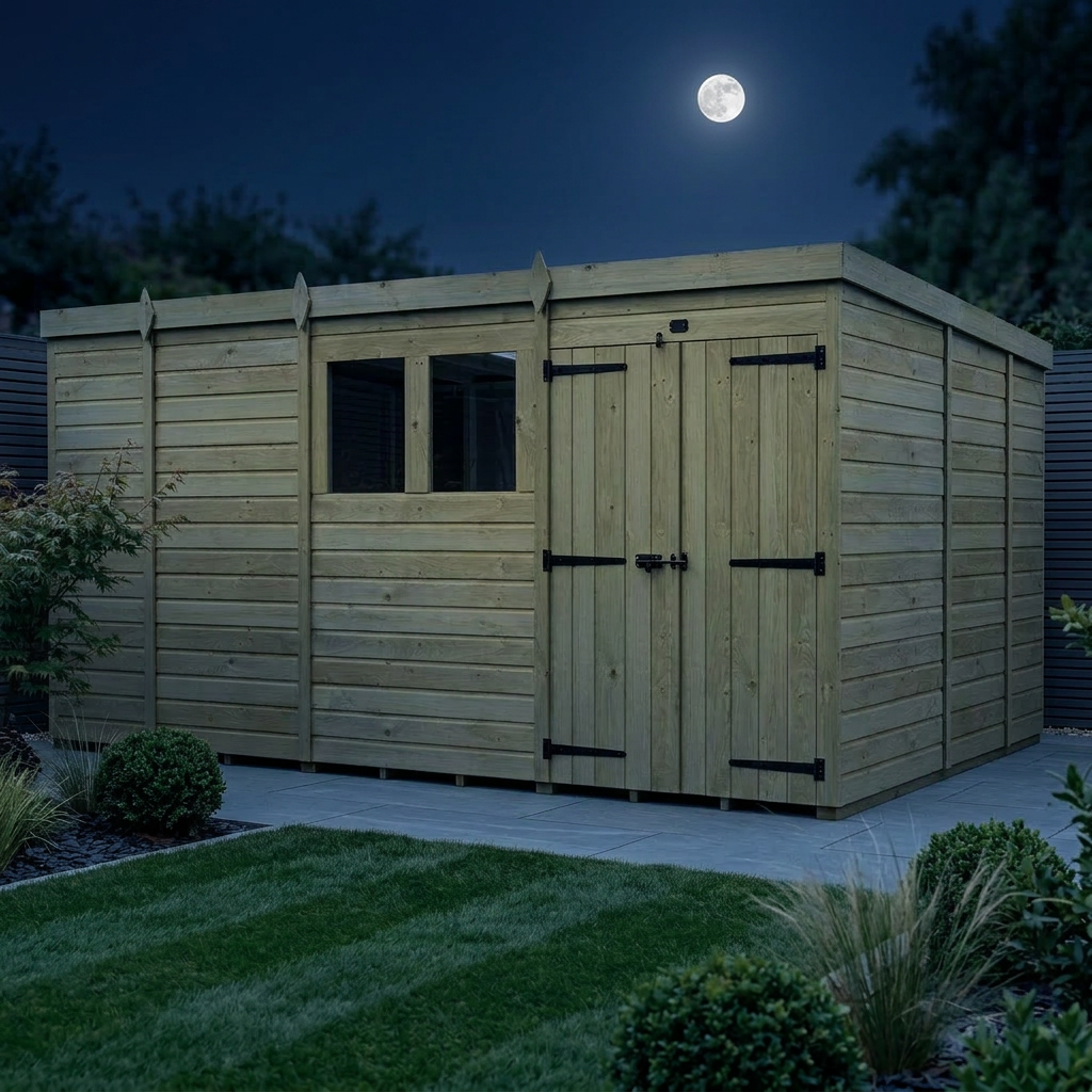 13 x 9 Pent Shed (Double Door, With Windows) - view 2