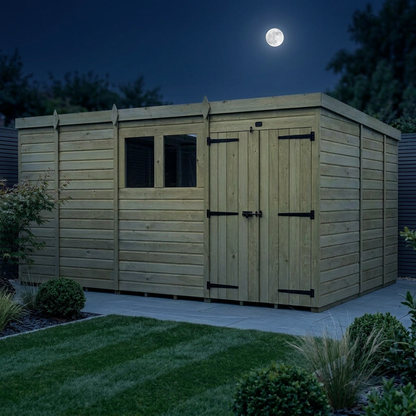 13 x 9 Pent Shed (Double Door, With Windows) - view 2